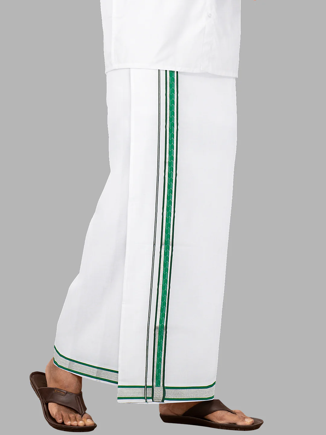 Men Cotton Blend Single Layer White Dhoti with Fancy Jari Border LW01