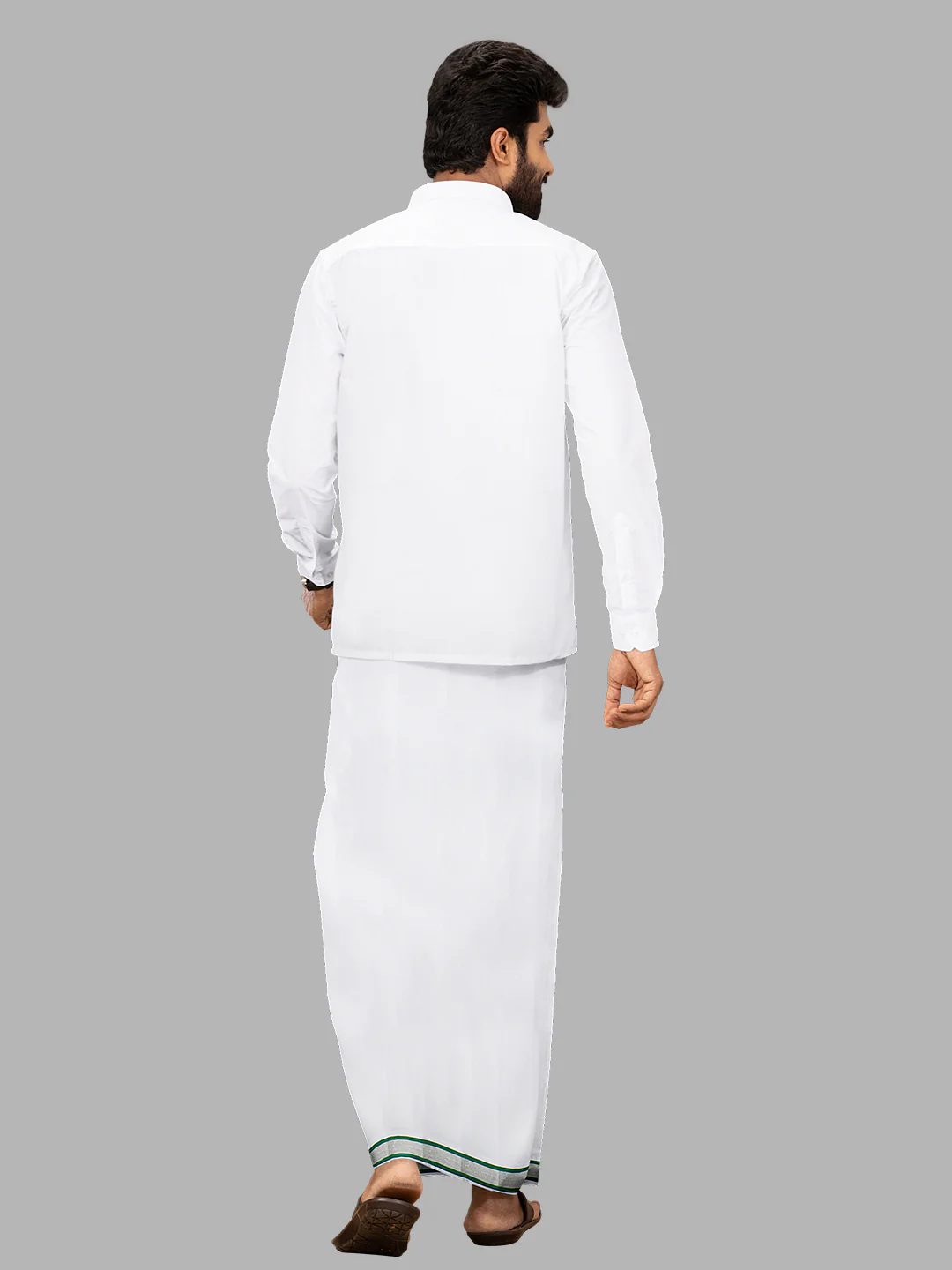 Men Cotton Blend Single Layer White Dhoti with Fancy Jari Border LW01 - Image 4