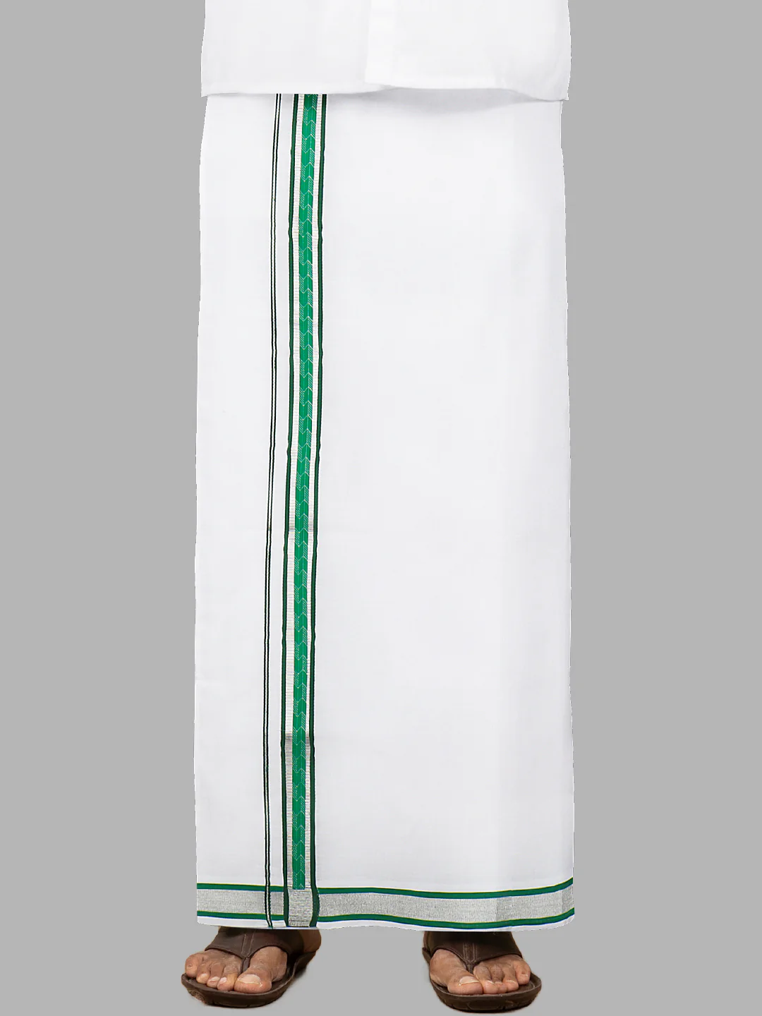 Men Cotton Blend Single Layer White Dhoti with Fancy Jari Border LW01 - Image 5