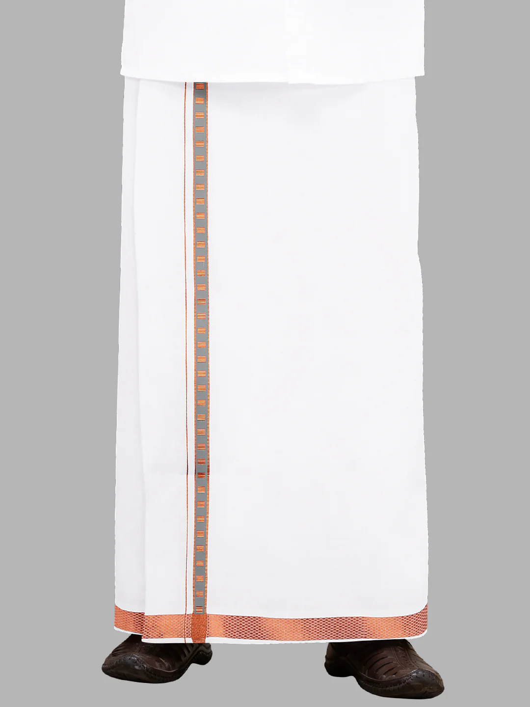 Men Cotton Blend Single Layer White Dhoti with Fancy Jari Border Roxy R01