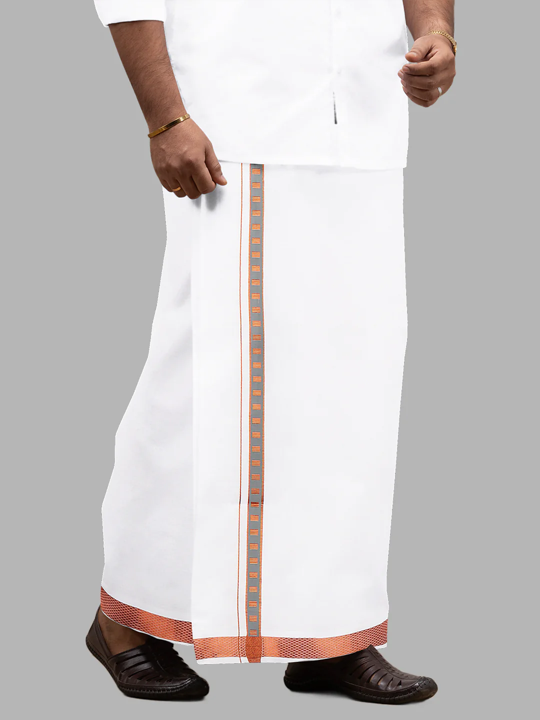 Men Cotton Blend Single Layer White Dhoti with Fancy Jari Border Roxy R01 - Image 2