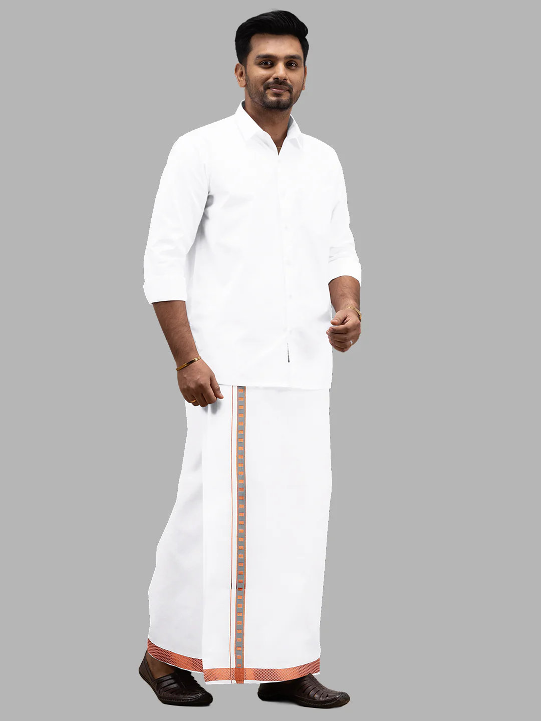Men Cotton Blend Single Layer White Dhoti with Fancy Jari Border Roxy R01 - Image 4