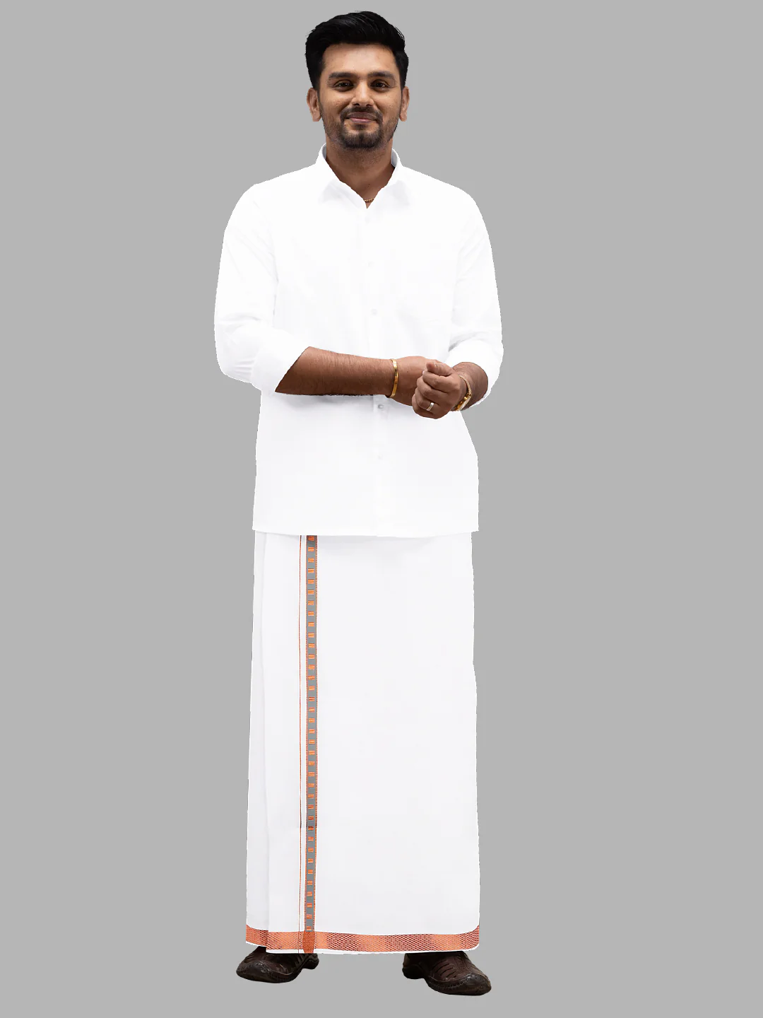 Men Cotton Blend Single Layer White Dhoti with Fancy Jari Border Roxy R01 - Image 5