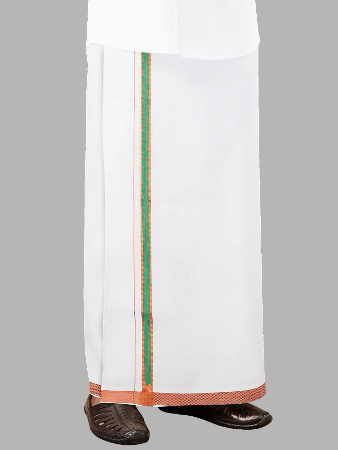 Men Cotton Blend Single Layer White Dhoti with Fancy Jari Border Roxy R02 - Image 2