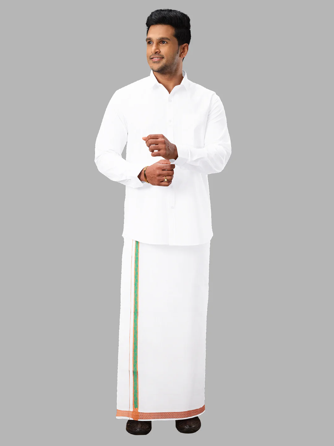 Men Cotton Blend Single Layer White Dhoti with Fancy Jari Border Roxy R02 - Image 5