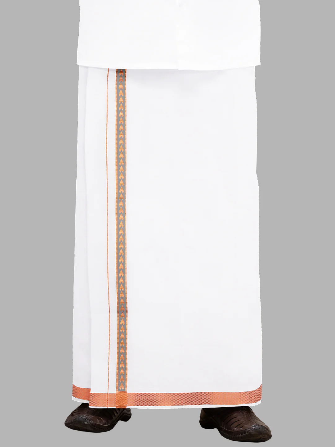 Men Cotton Blend Single Layer White Dhoti with Fancy Jari Border Roxy R03