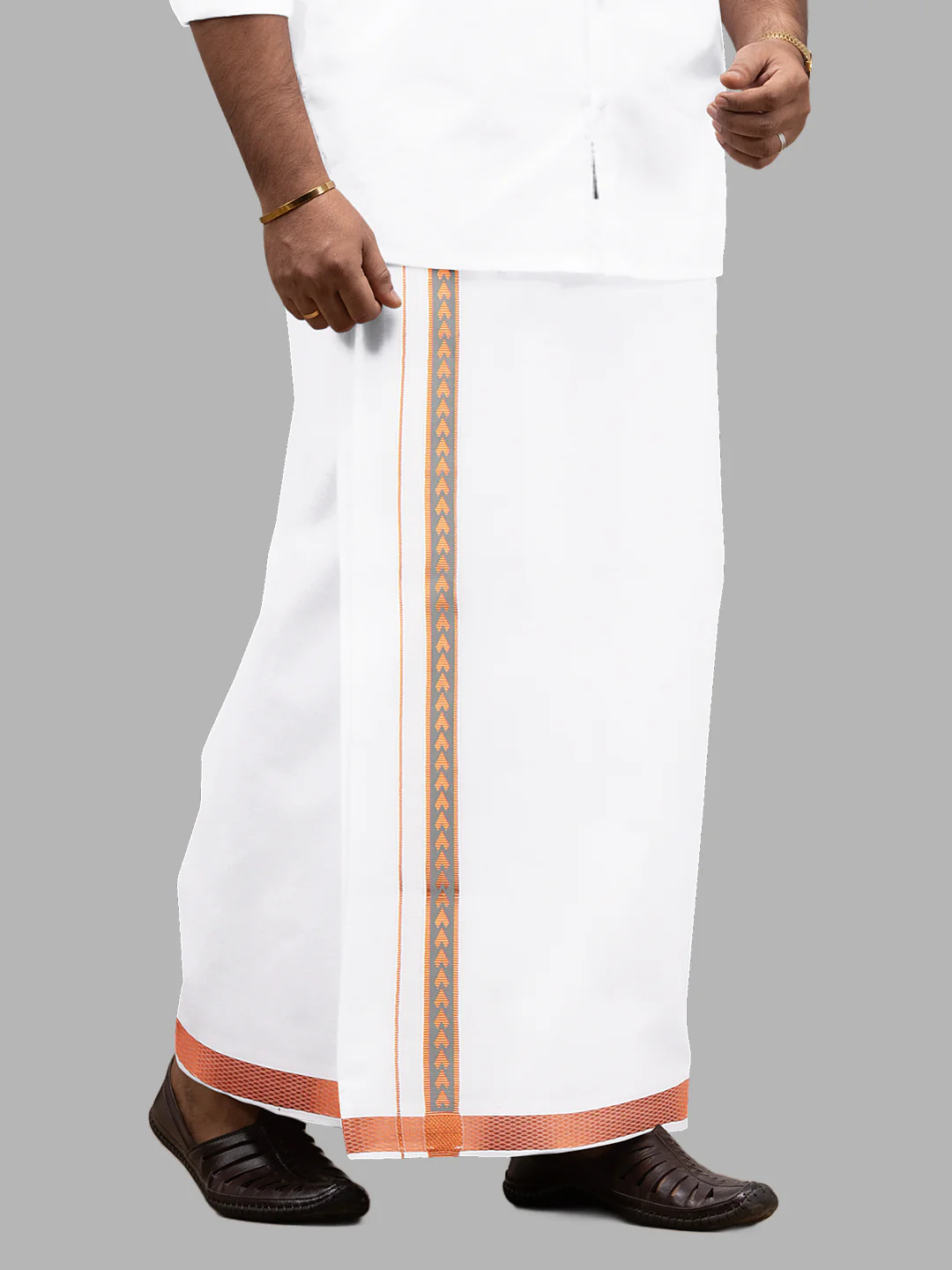 Men Cotton Blend Single Layer White Dhoti with Fancy Jari Border Roxy R03 - Image 2