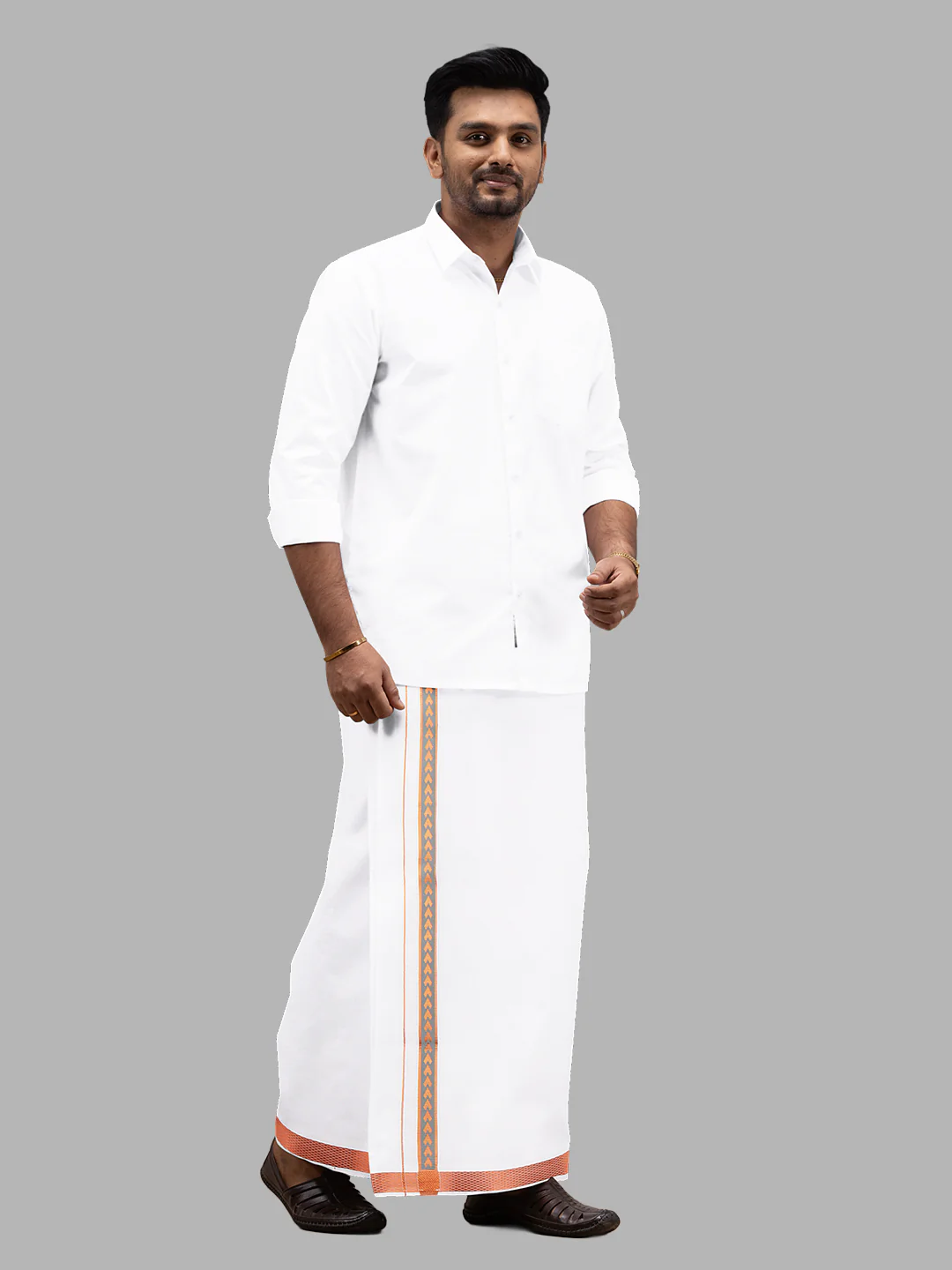 Men Cotton Blend Single Layer White Dhoti with Fancy Jari Border Roxy R03 - Image 4