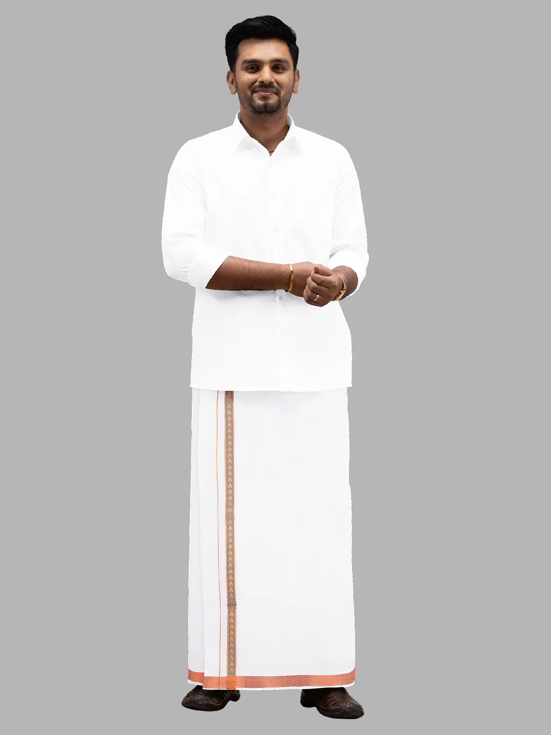 Men Cotton Blend Single Layer White Dhoti with Fancy Jari Border Roxy R03 - Image 5