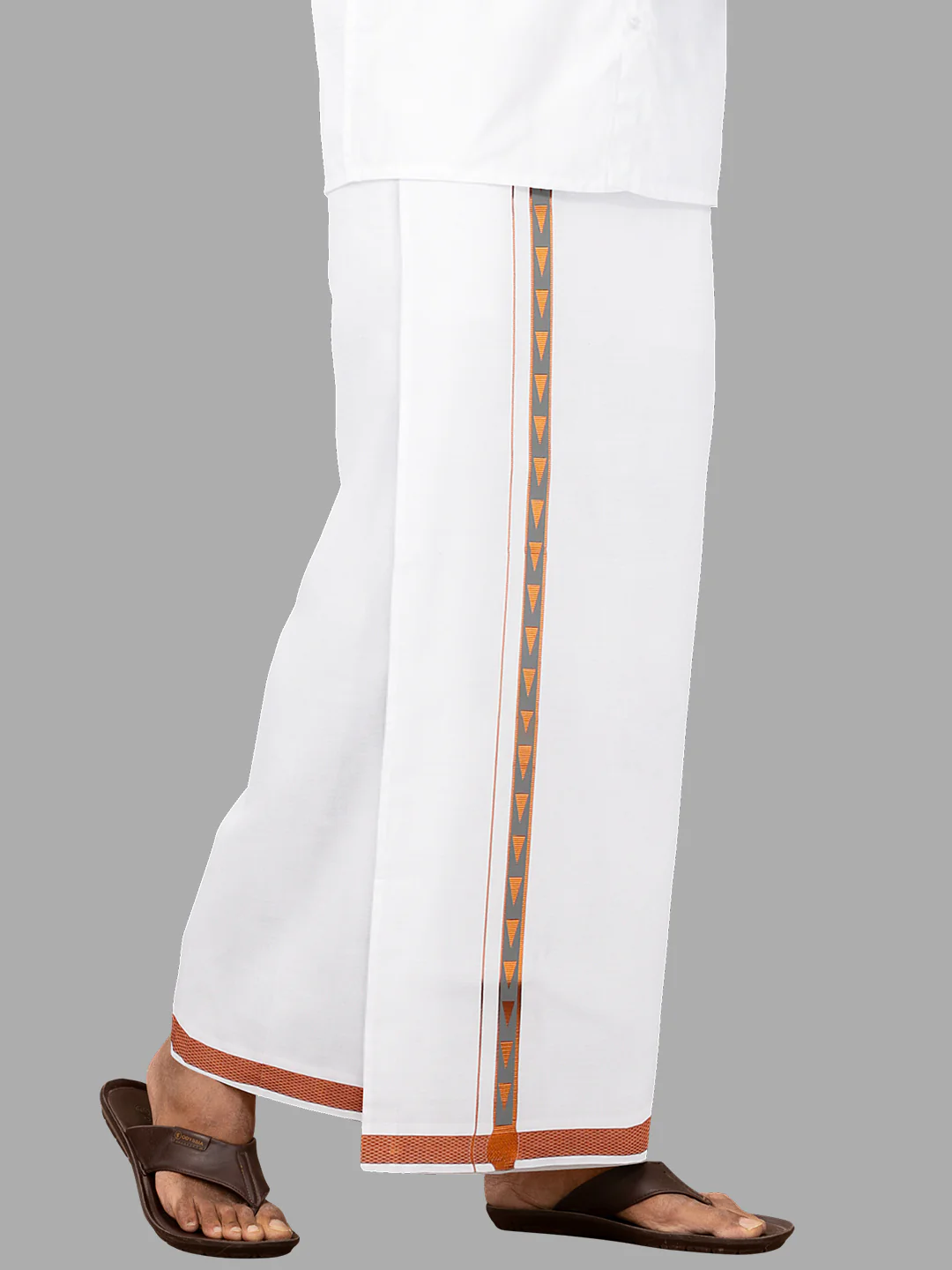 Men Cotton Blend Single Layer White Dhoti with Fancy Jari Border Roxy R07 - Image 3