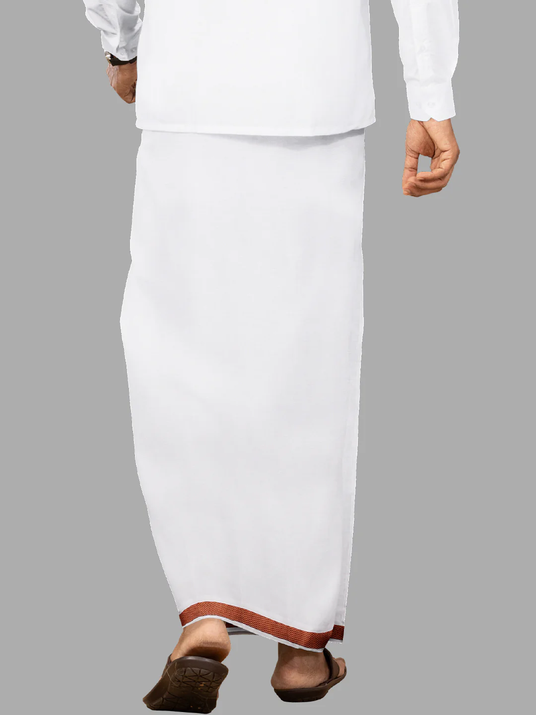Men Cotton Blend Single Layer White Dhoti with Fancy Jari Border Roxy R07 - Image 6
