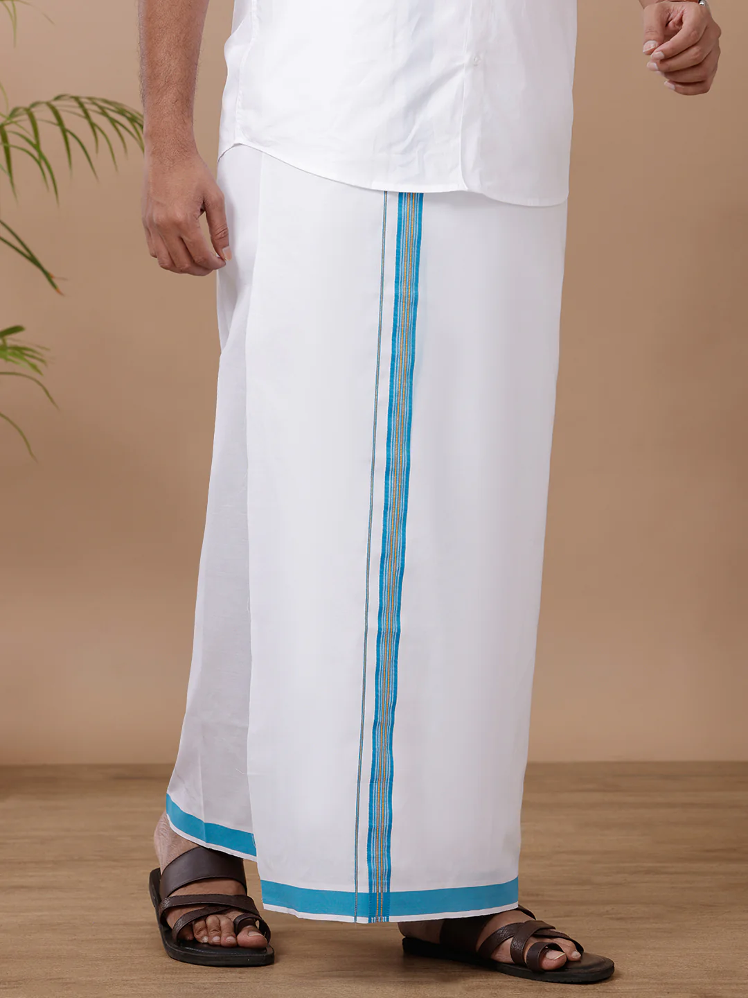 Men Cotton Blend Single Layer White Dhoti with Fancy Jari Border WGF06 - Image 2