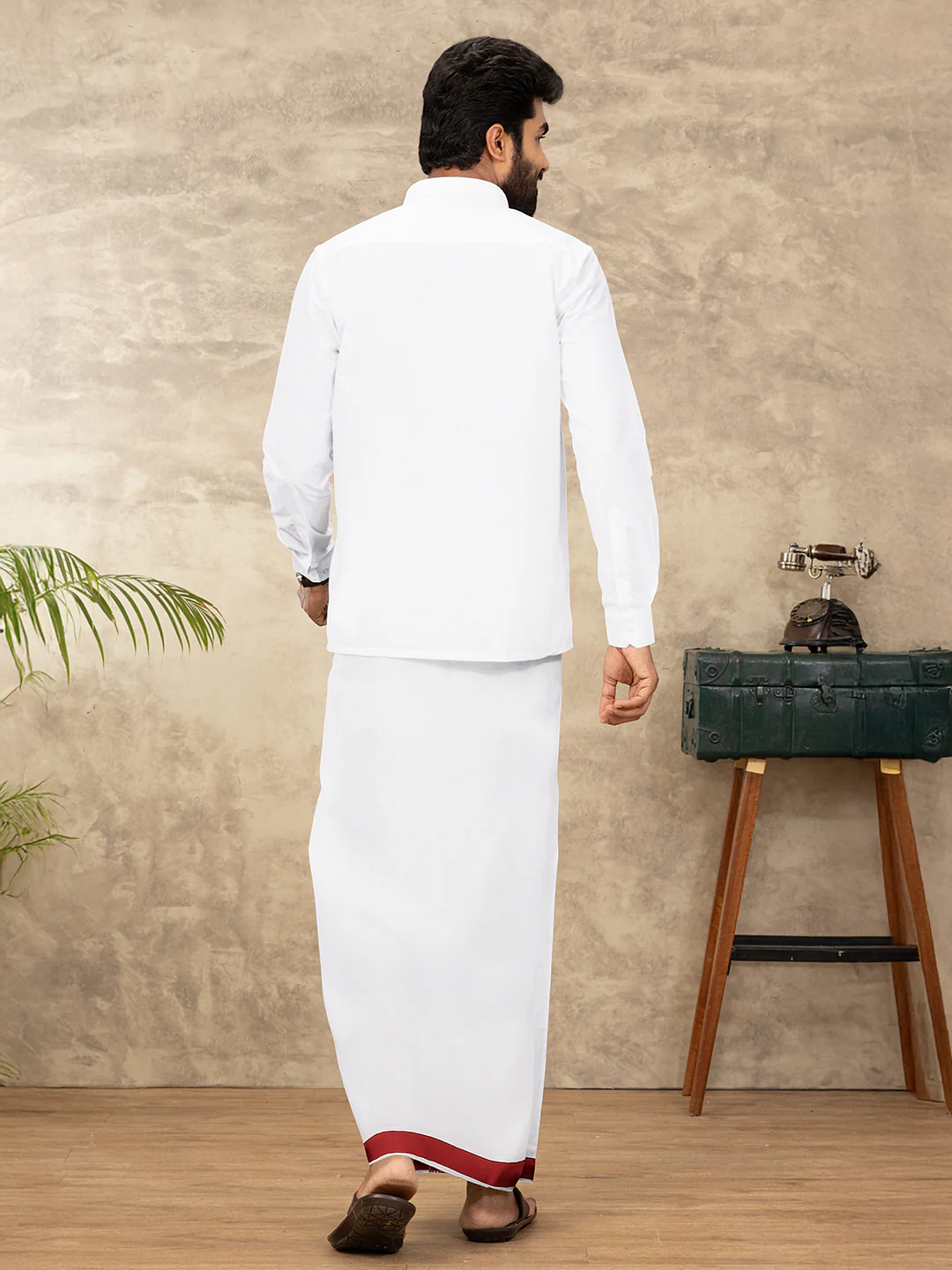 Men Cotton Blend Single Layer White Dhoti with Fancy Jari Border WGF09 - Image 5
