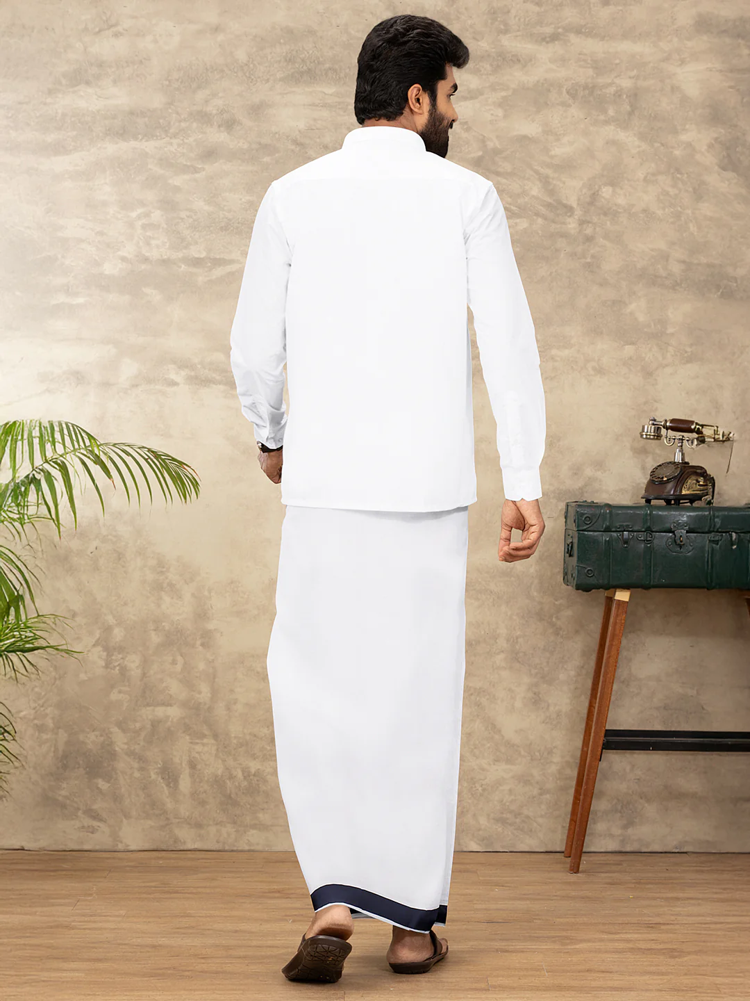 Men Cotton Blend Single Layer White Dhoti with Fancy Jari Border WGF10 - Image 4