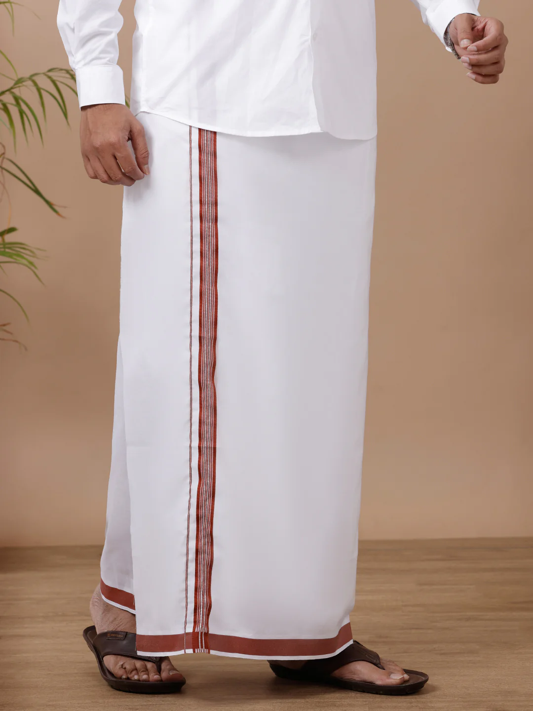 Men Cotton Blend Single Layer White Dhoti with Fancy Jari Border WSF04 - Image 2