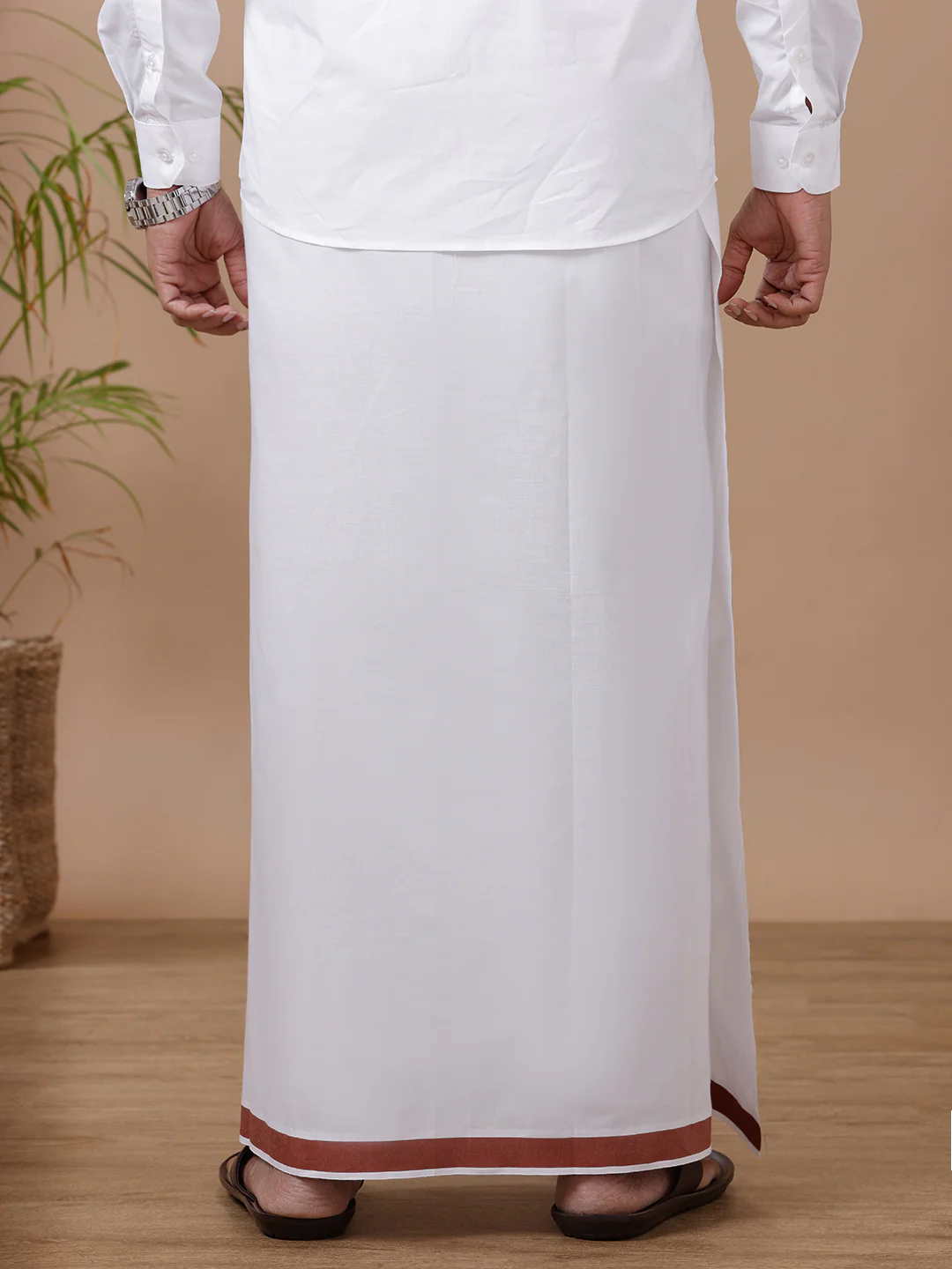 Men Cotton Blend Single Layer White Dhoti with Fancy Jari Border WSF04 - Image 4