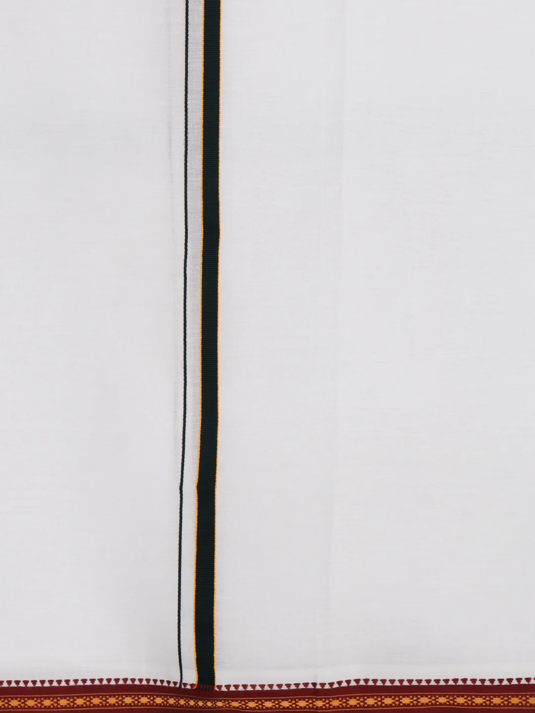 Men Cotton Blend Single Layer White Dhoti with Mayilkhan Border - Image 8