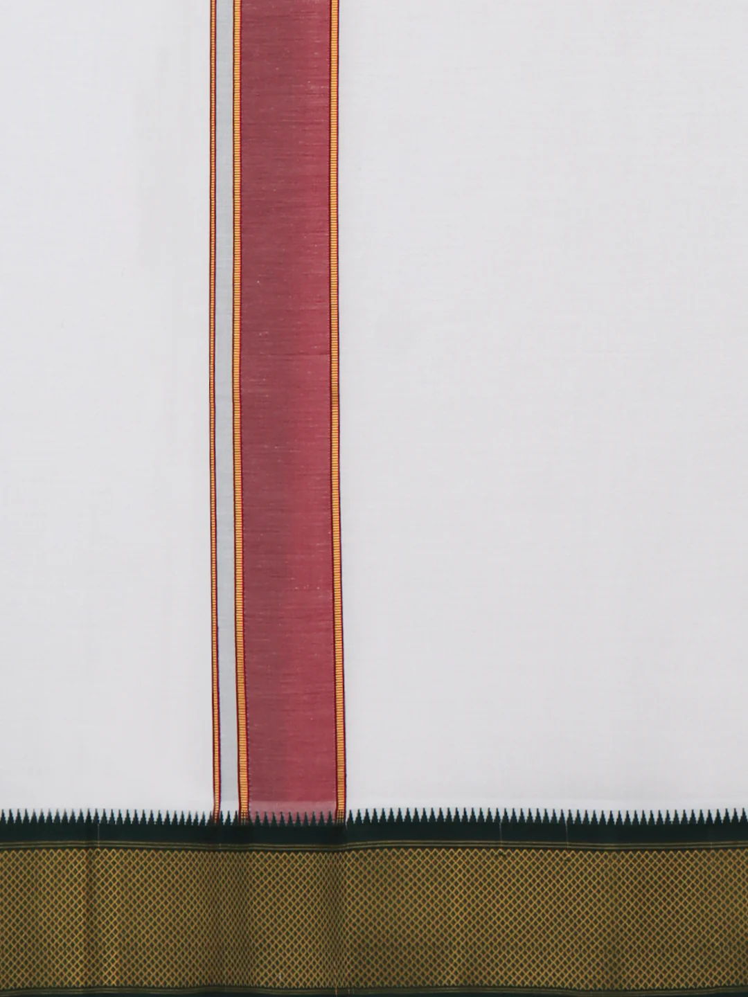 Men Cotton Blend Single Layer White Dhoti with Mayilkhan Border Kalki(4 Way Dhoti) - Image 3