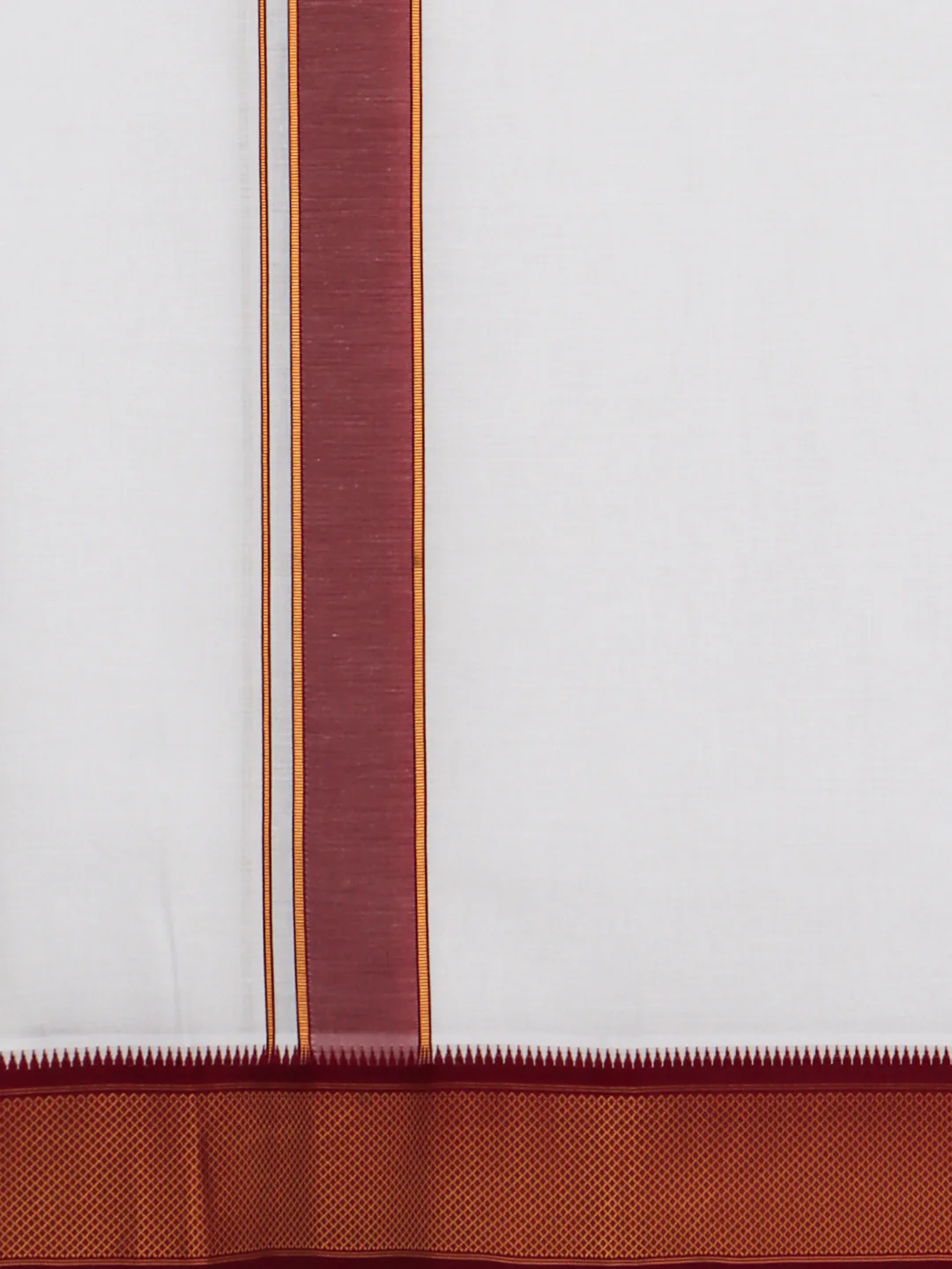 Men Cotton Blend Single Layer White Dhoti with Mayilkhan Border Kalki(4 Way Dhoti) - Image 4