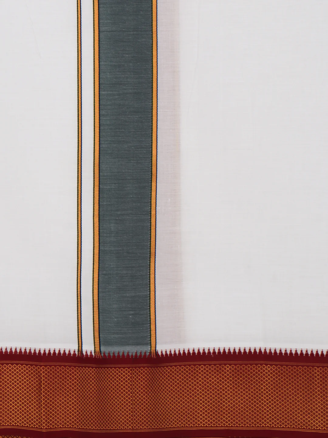 Men Cotton Blend Single Layer White Dhoti with Mayilkhan Border Kalki(4 Way Dhoti) - Image 5