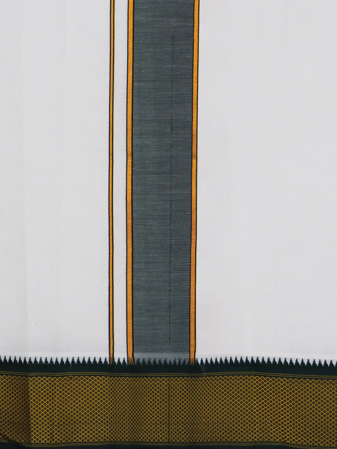 Men Cotton Blend Single Layer White Dhoti with Mayilkhan Border Kalki(4 Way Dhoti) - Image 7