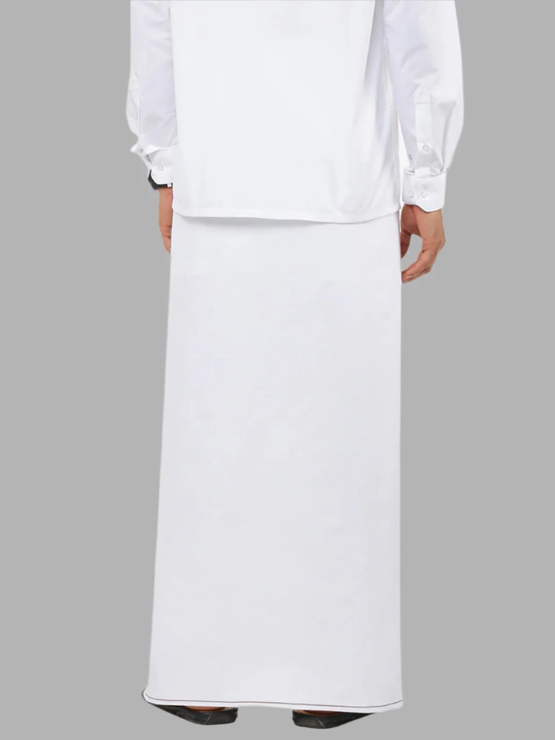 Men Cotton Blend Single Layer White Dhoti with Small Border Lee Sort - Image 4