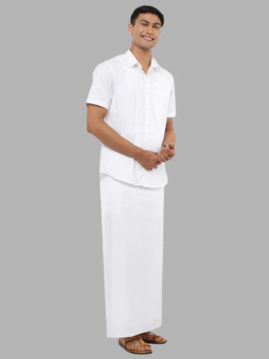 Men Cotton Blend Single Layer White Dhoti with Small Border Nanda Paramas - Image 2