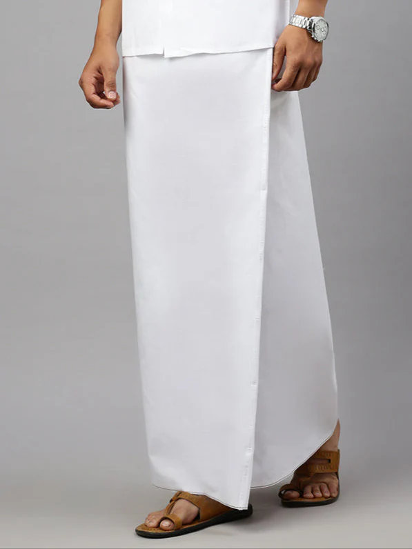 Men Cotton Blend Single Layer White Dhoti with Small Border Paramas (Pack of 3) - Image 3