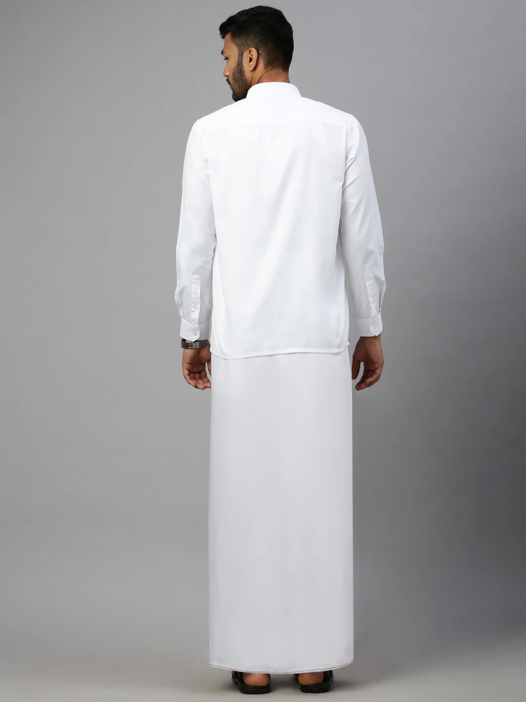 Men Cotton Blend Single Layer White Dhoti with Small Border Rajaram - Image 4