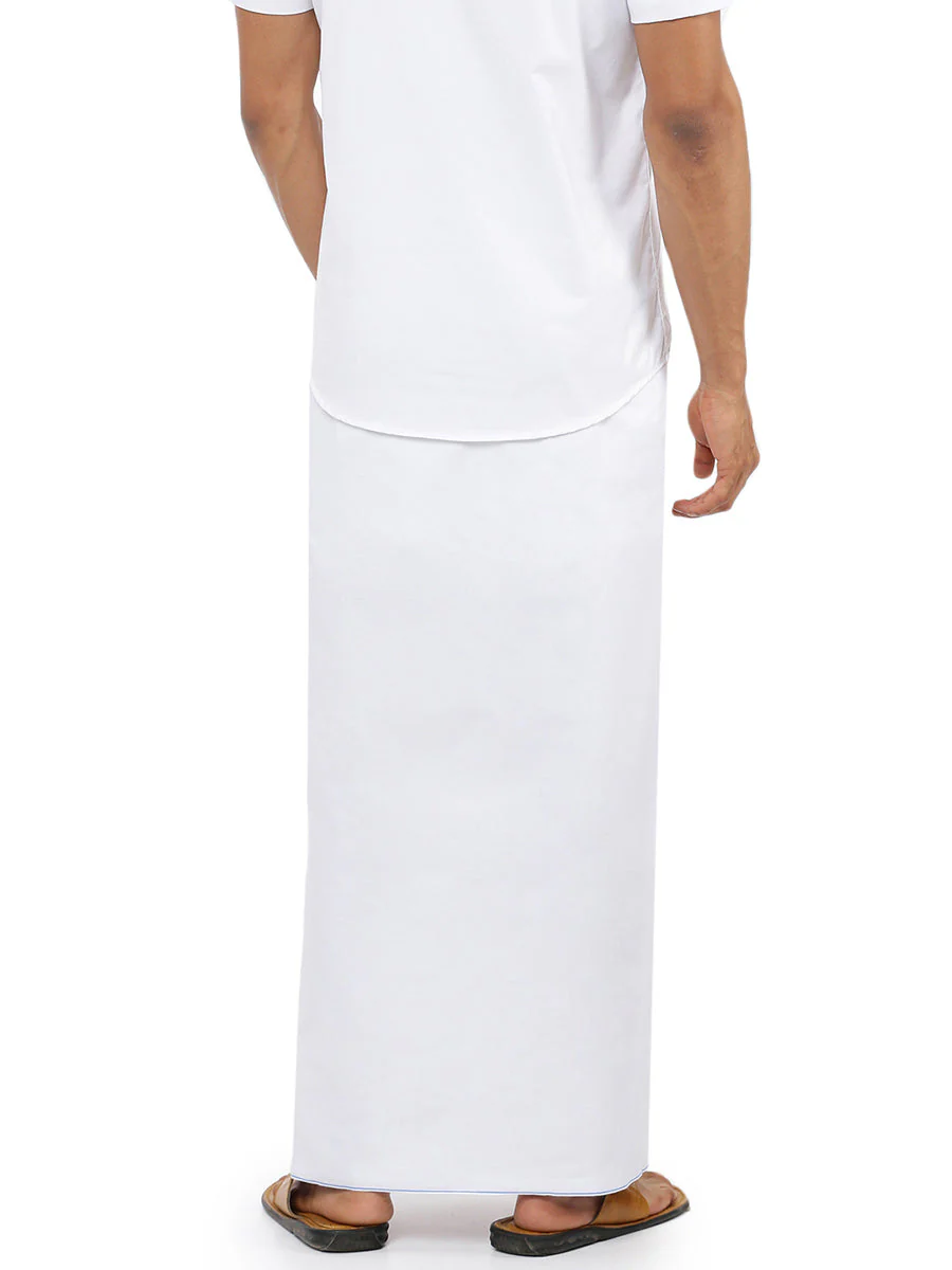 Men Cotton Blend Single Layer White Dhoti with Small Border Rajaram (Pack of 2) - Image 3