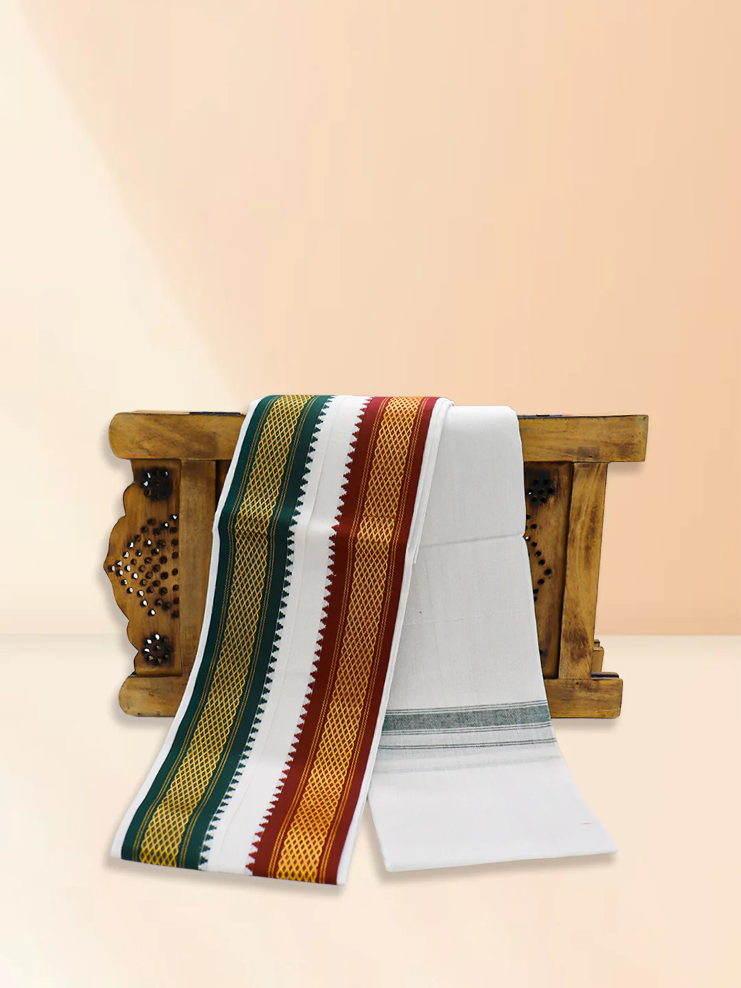 Men Cotton Blend White Angavastram Yamuna Pet - Image 3