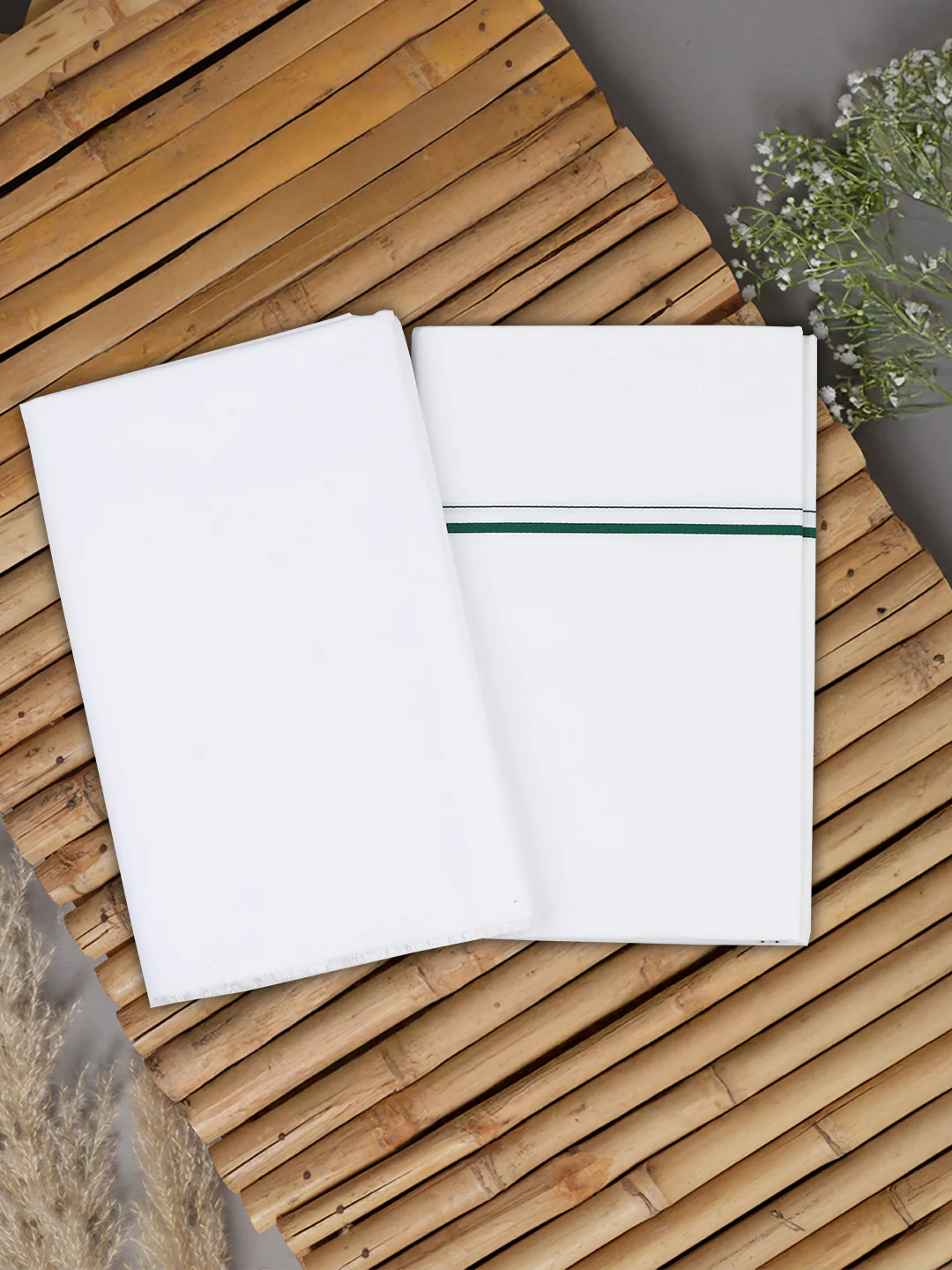 Men Cotton Blend White Shirting and Assorted Border Dhoti Set - Image 6