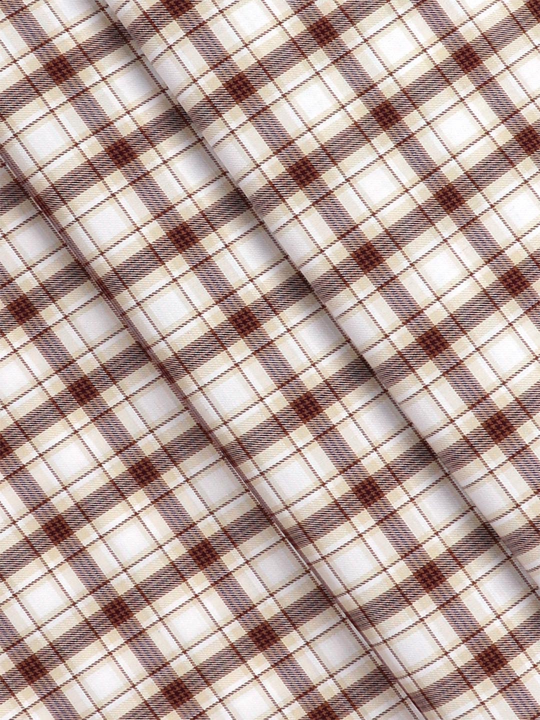 Men Cotton Checked White with Brown Shirt Fabric Cascade - Image 2