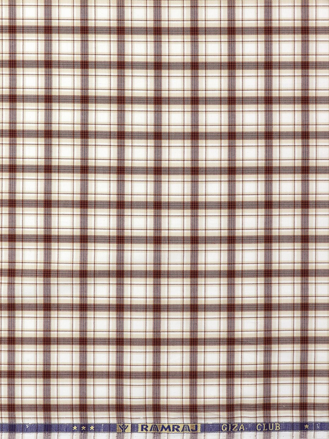 Men Cotton Checked White with Brown Shirt Fabric Cascade - Image 3