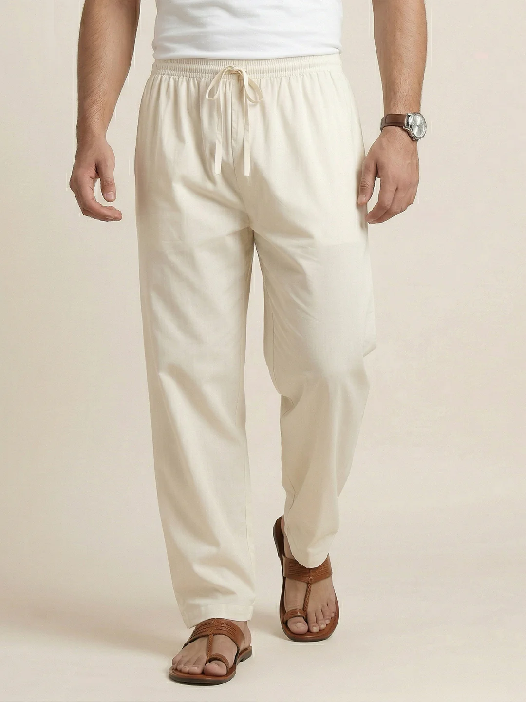 Men Cotton Cream Kurta Pant