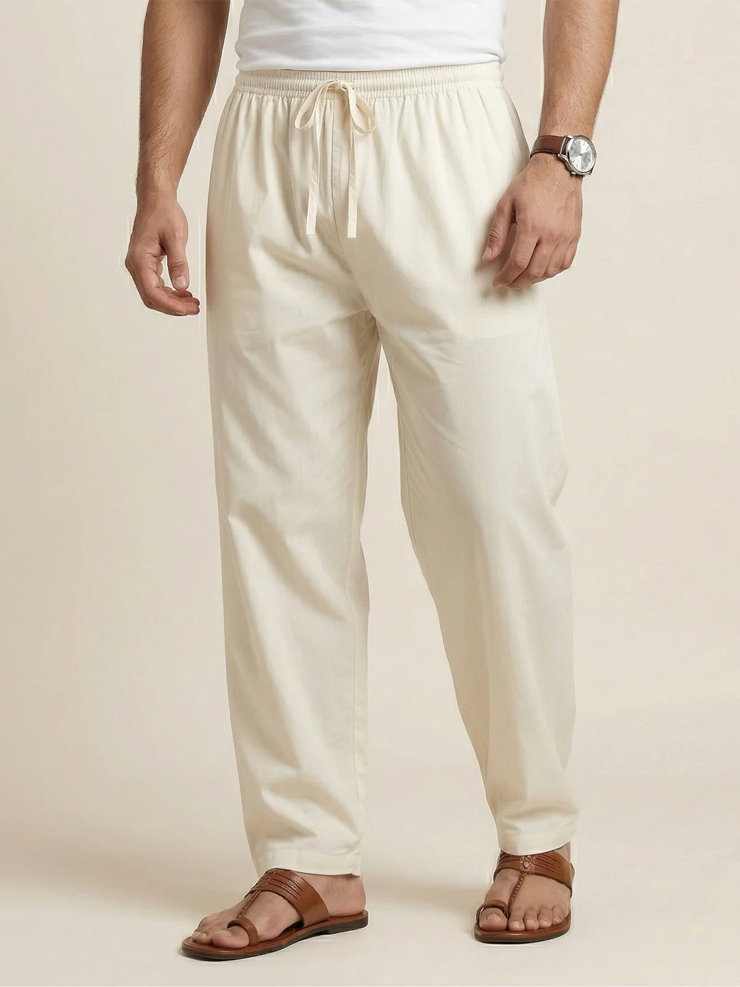 Men Cotton Cream Kurta Pant - Image 3