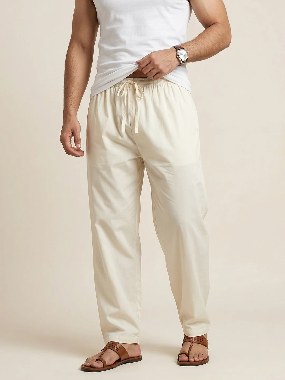 Men Cotton Cream Kurta Pant - Image 6