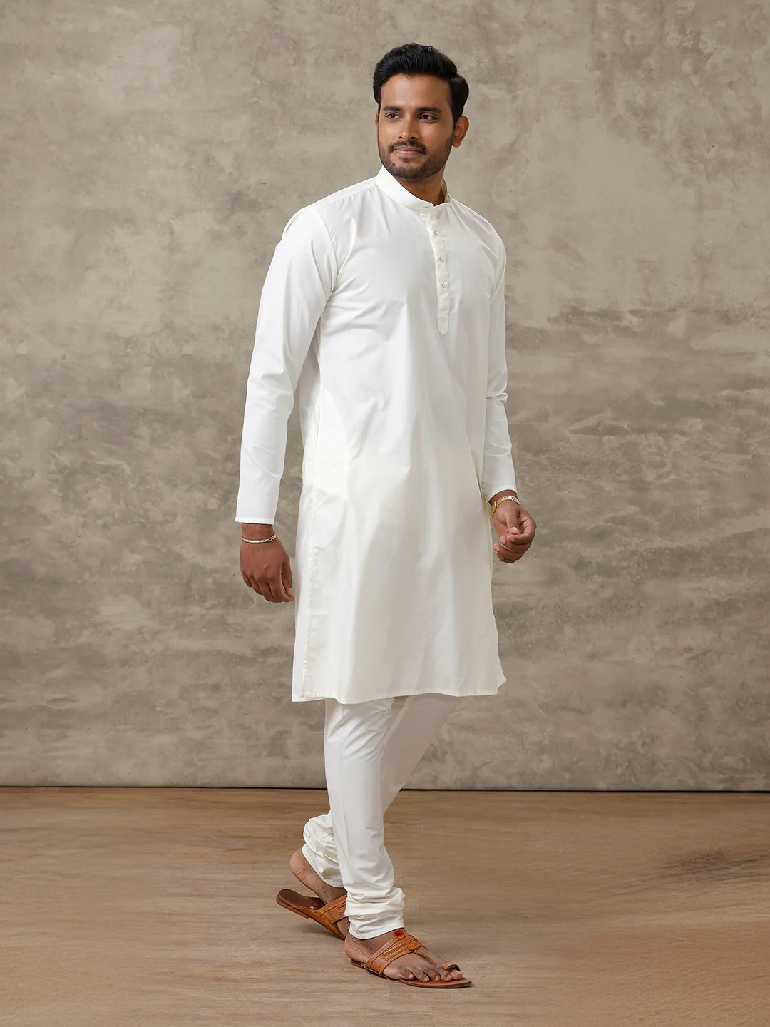 Men Cotton Full Length Cream Kurta and Pyjama Set - Image 2
