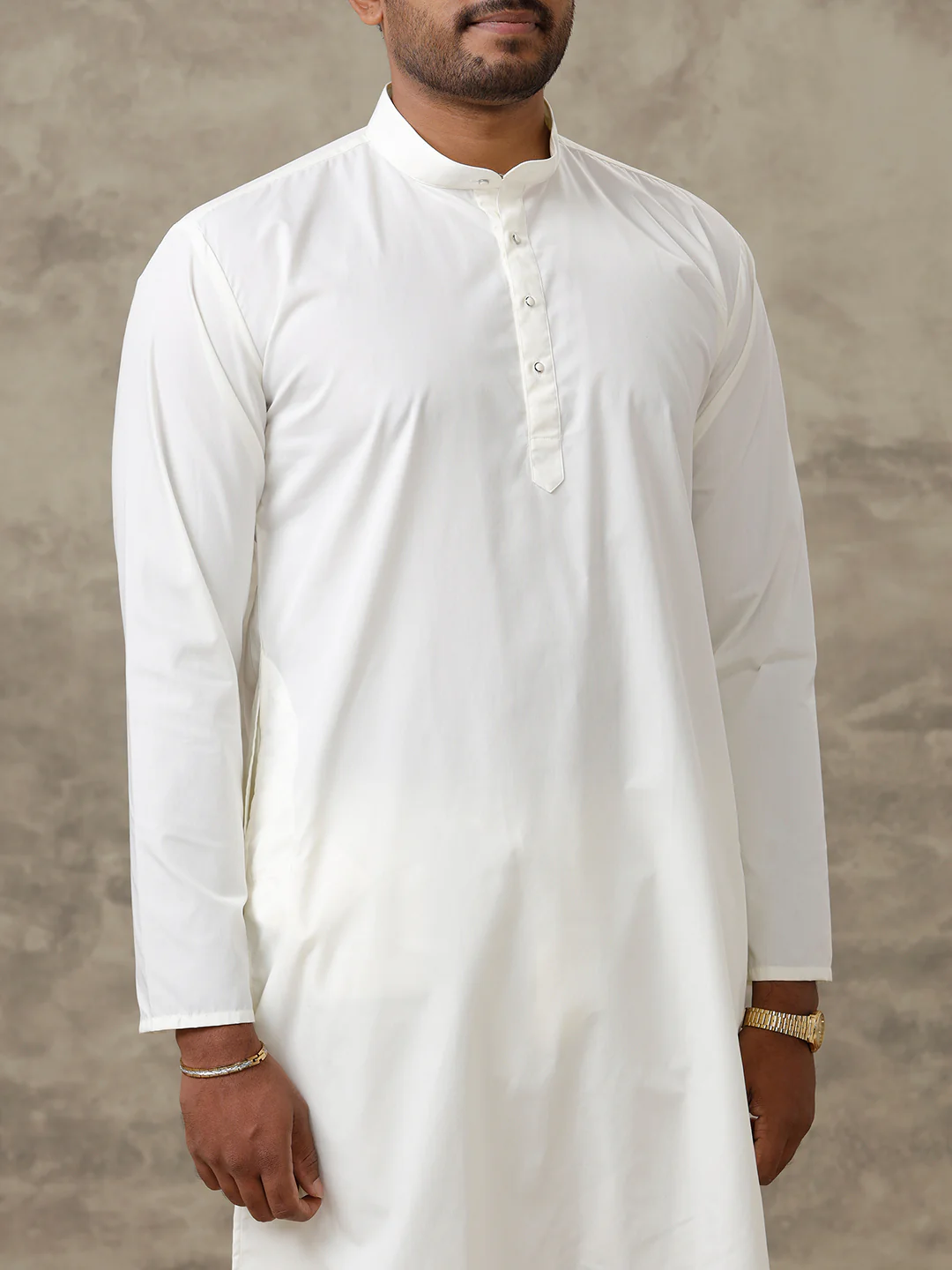 Men Cotton Full Length Cream Kurta and Pyjama Set - Image 4
