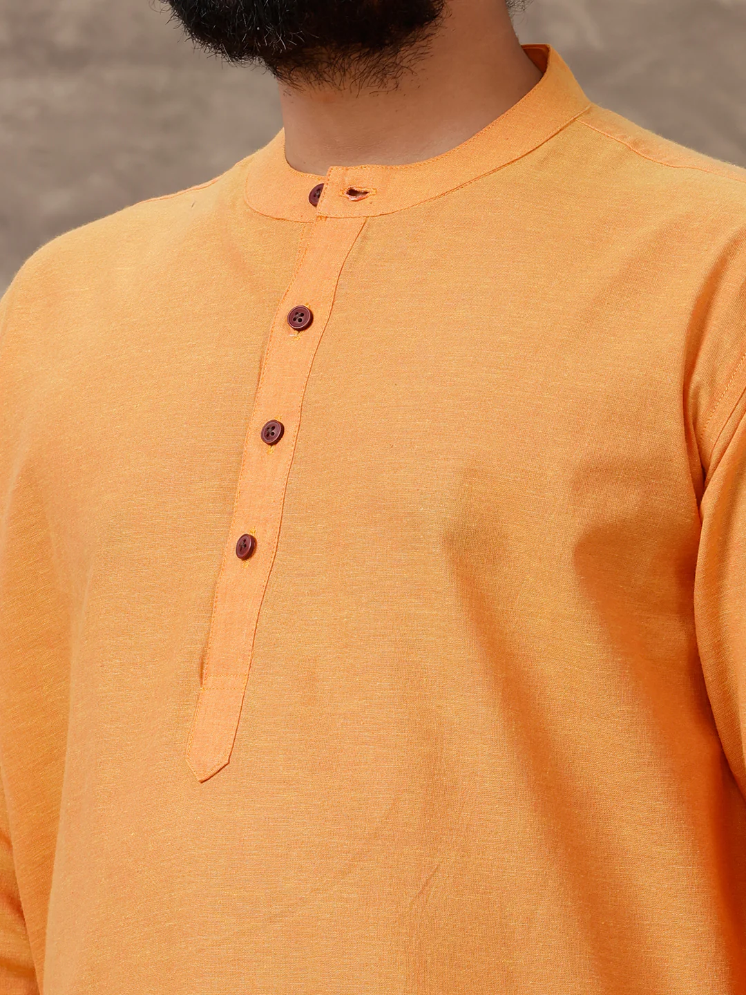 Men Cotton Full Length Plain Pocket Kurta Orange Y13 - Image 3