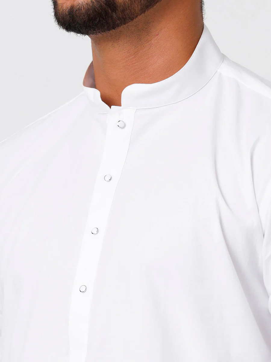 Men Cotton Full Length White Kurta and Pyjama Set - Image 6