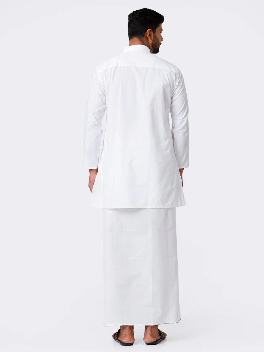 Men Cotton Full Sleeve White Kurta Top with Prayer Dhoti Combo Quba - Image 4
