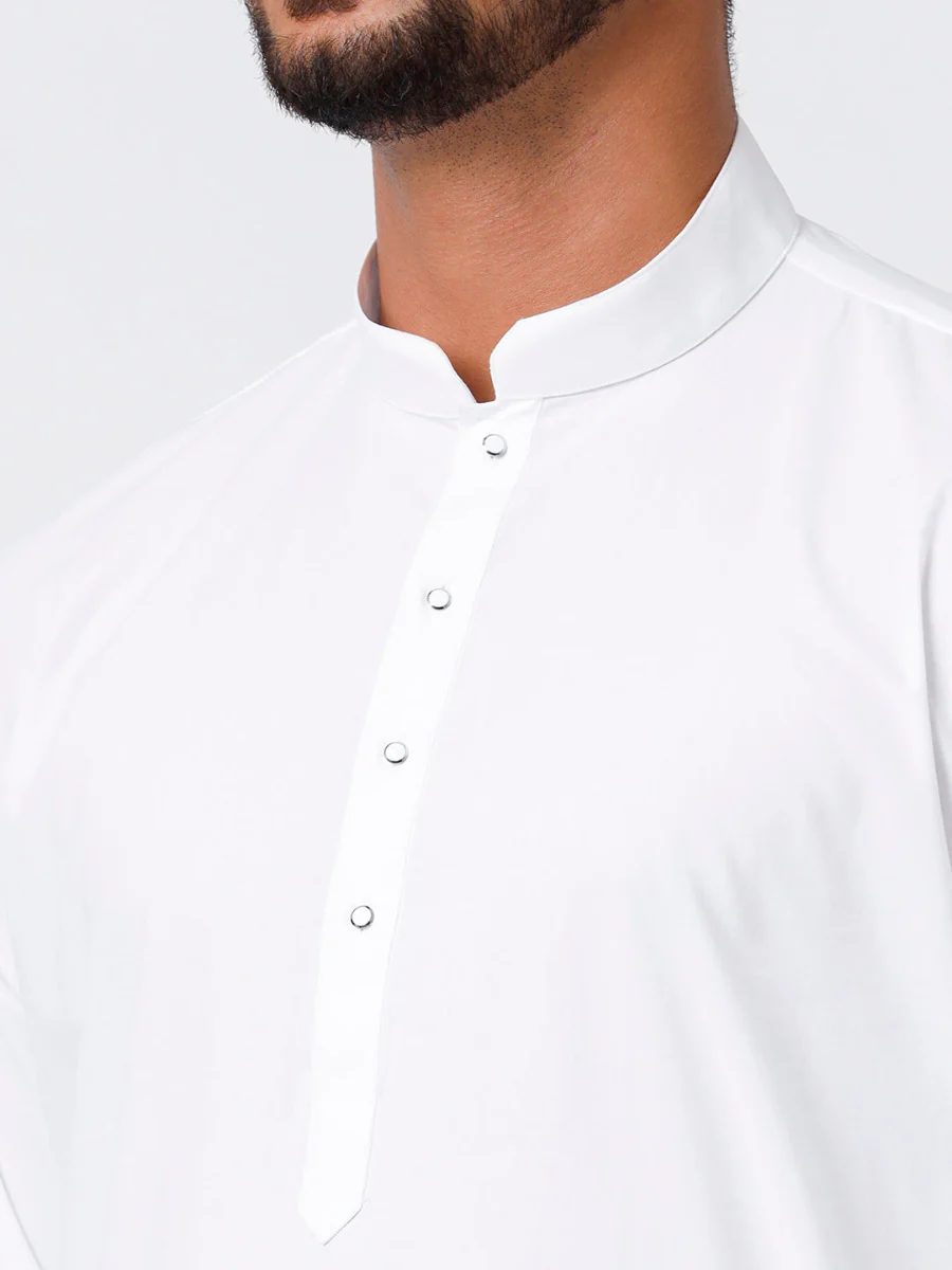Men Cotton Full Sleeve White Medium Kurta with Stitched Prayer Dhoti Combo - Image 4