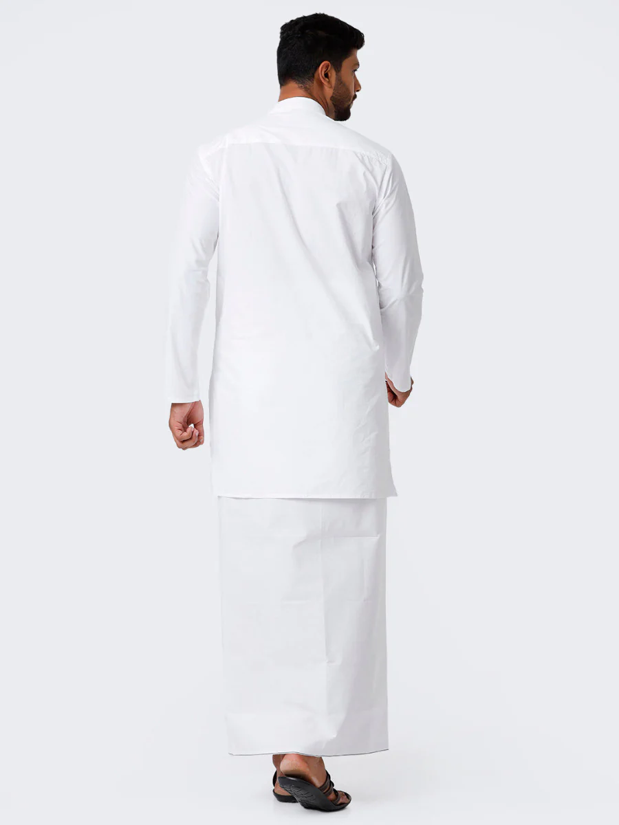Men Cotton Full Sleeves White Medium Kurta with Prayer Dhoti Combo Quba - Image 3