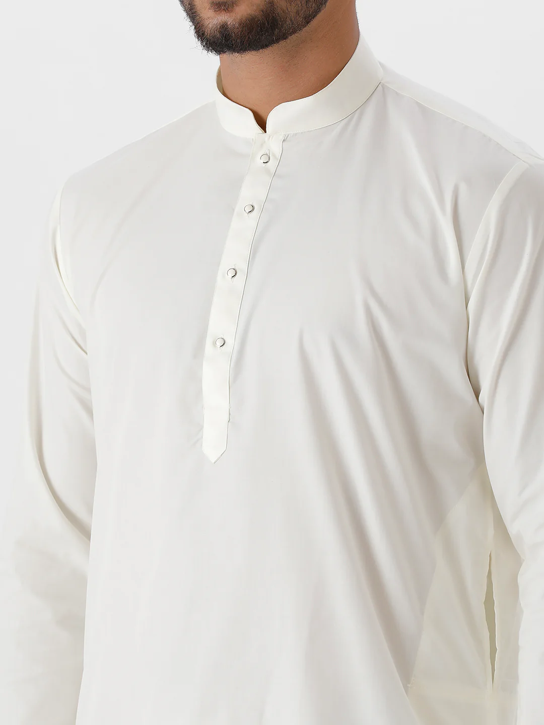 Men Cotton Medium Length Plain Kurta Cream - Image 4