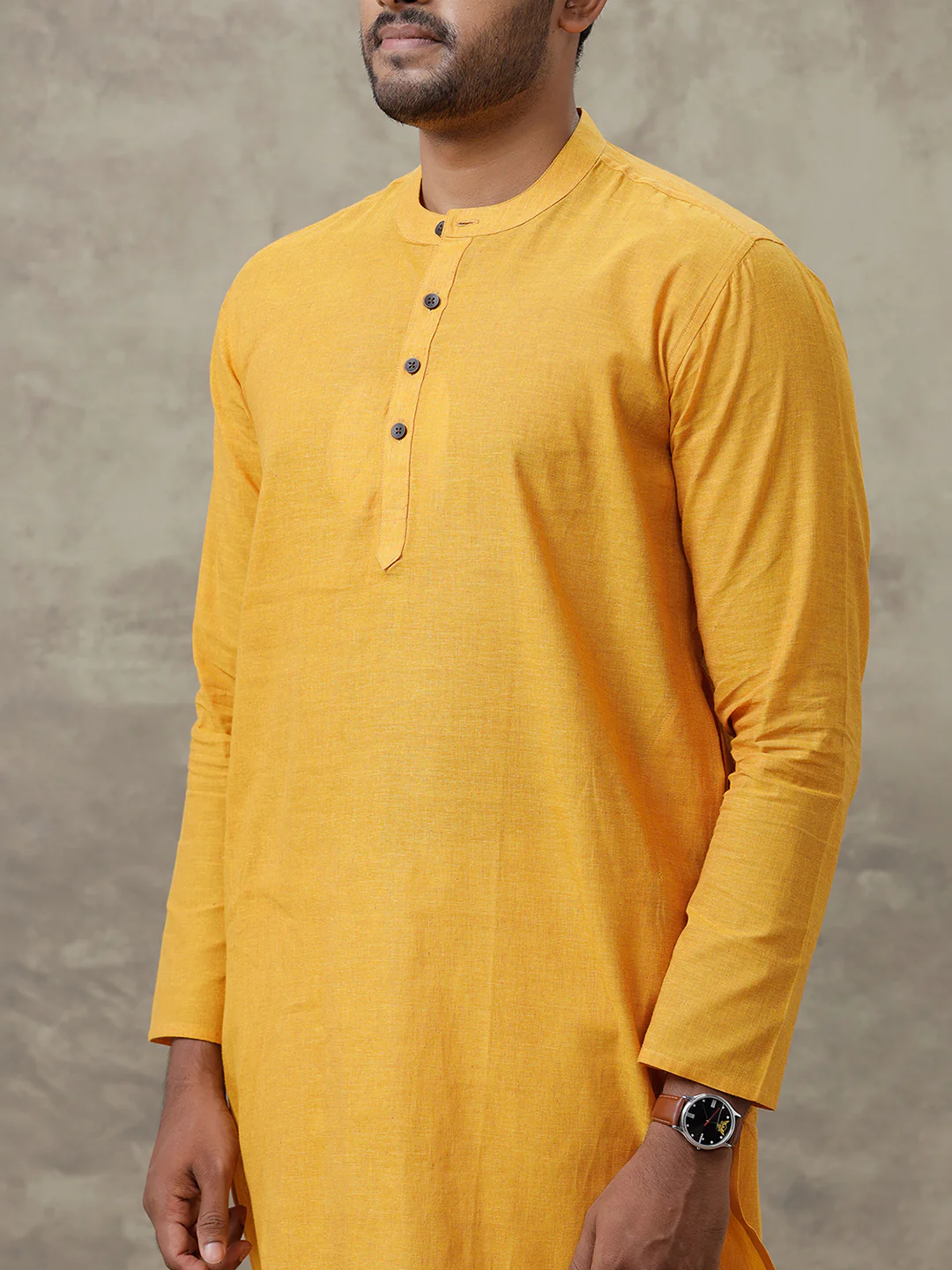 Men Cotton Medium Length Plain Pocket Kurta Chrome Yellow Y22 - Image 5