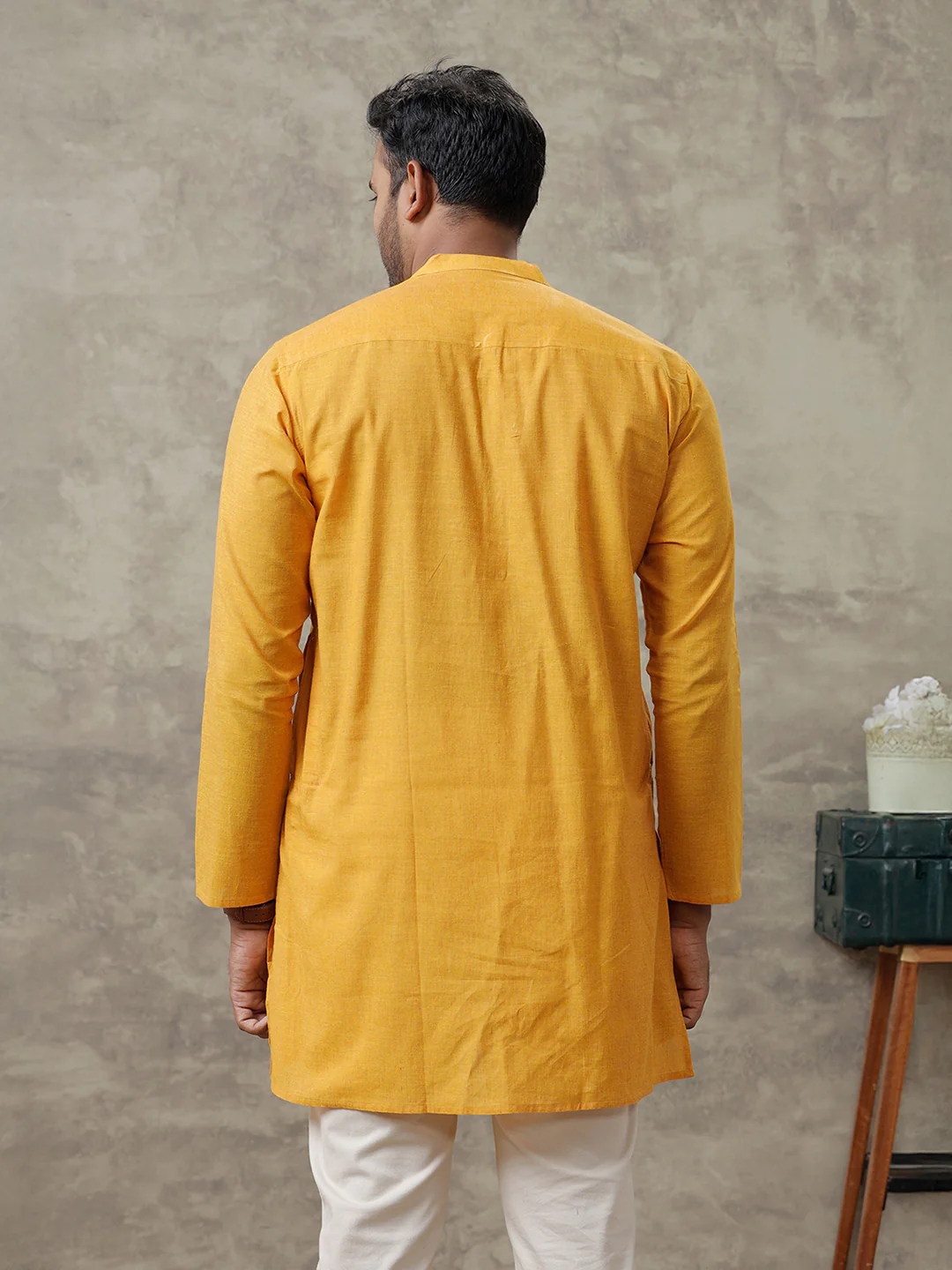 Men Cotton Medium Length Plain Pocket Kurta Chrome Yellow Y22 - Image 6