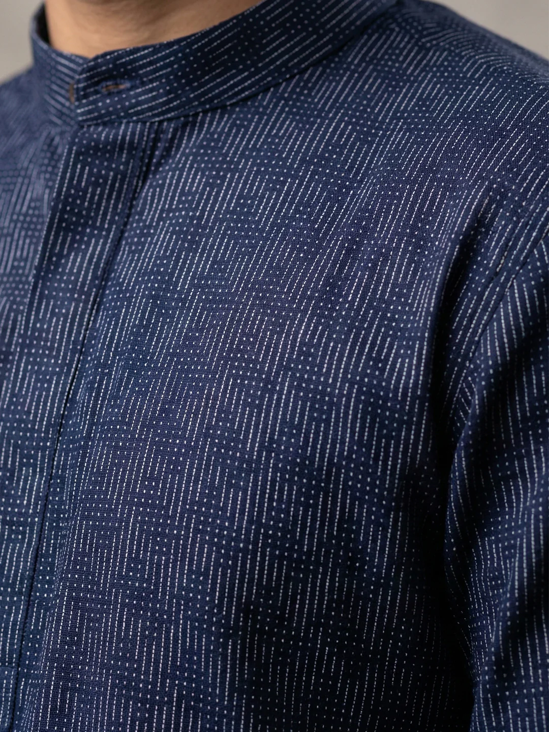 Men Cotton Medium Length Printed Pocket Kurta Dark Blue RN48 - Image 4
