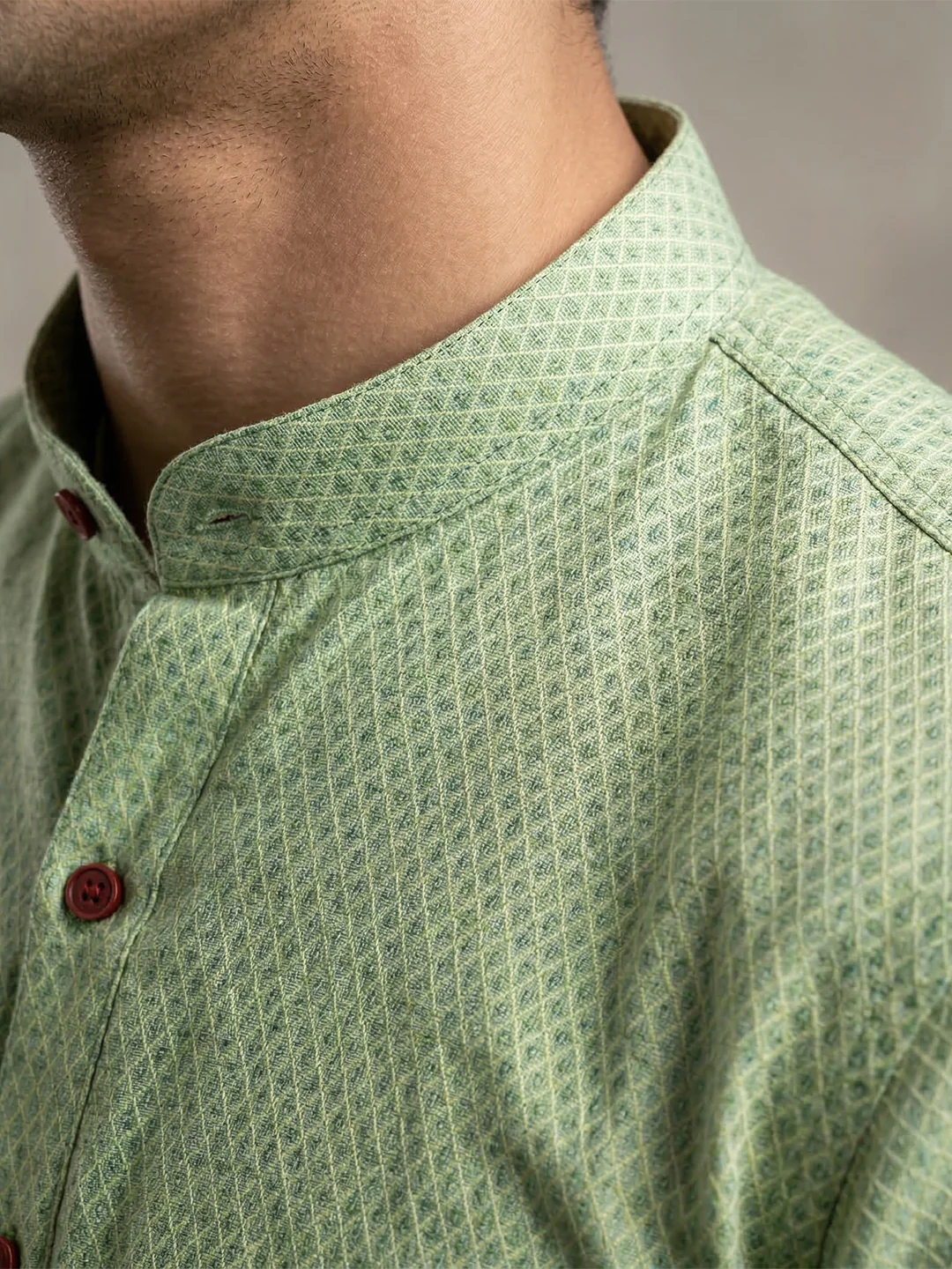 Men Cotton Medium Length Printed Pocket Kurta Green MHJ7 - Image 3