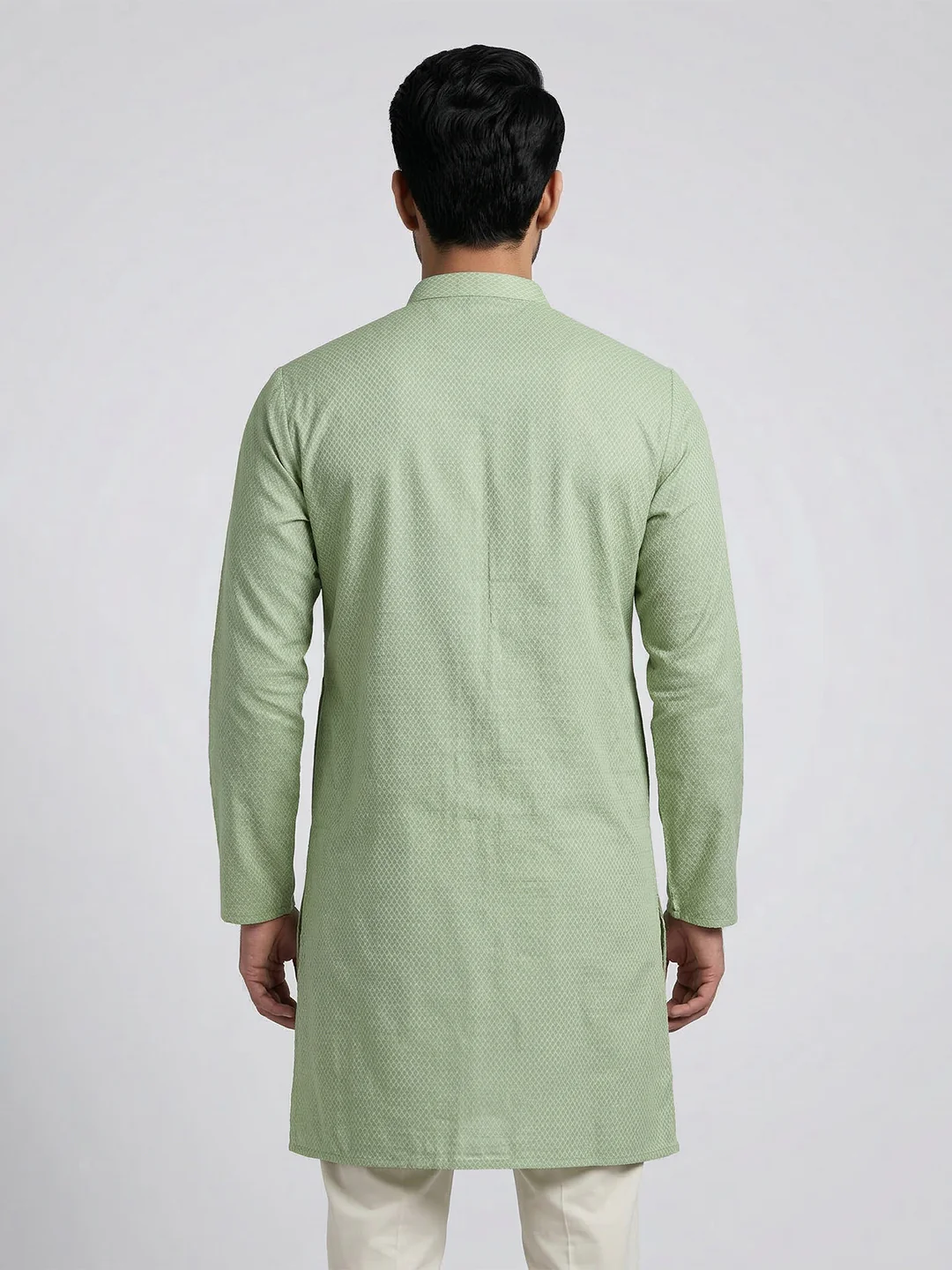 Men Cotton Medium Length Printed Pocket Kurta Green MHJ7 - Image 4